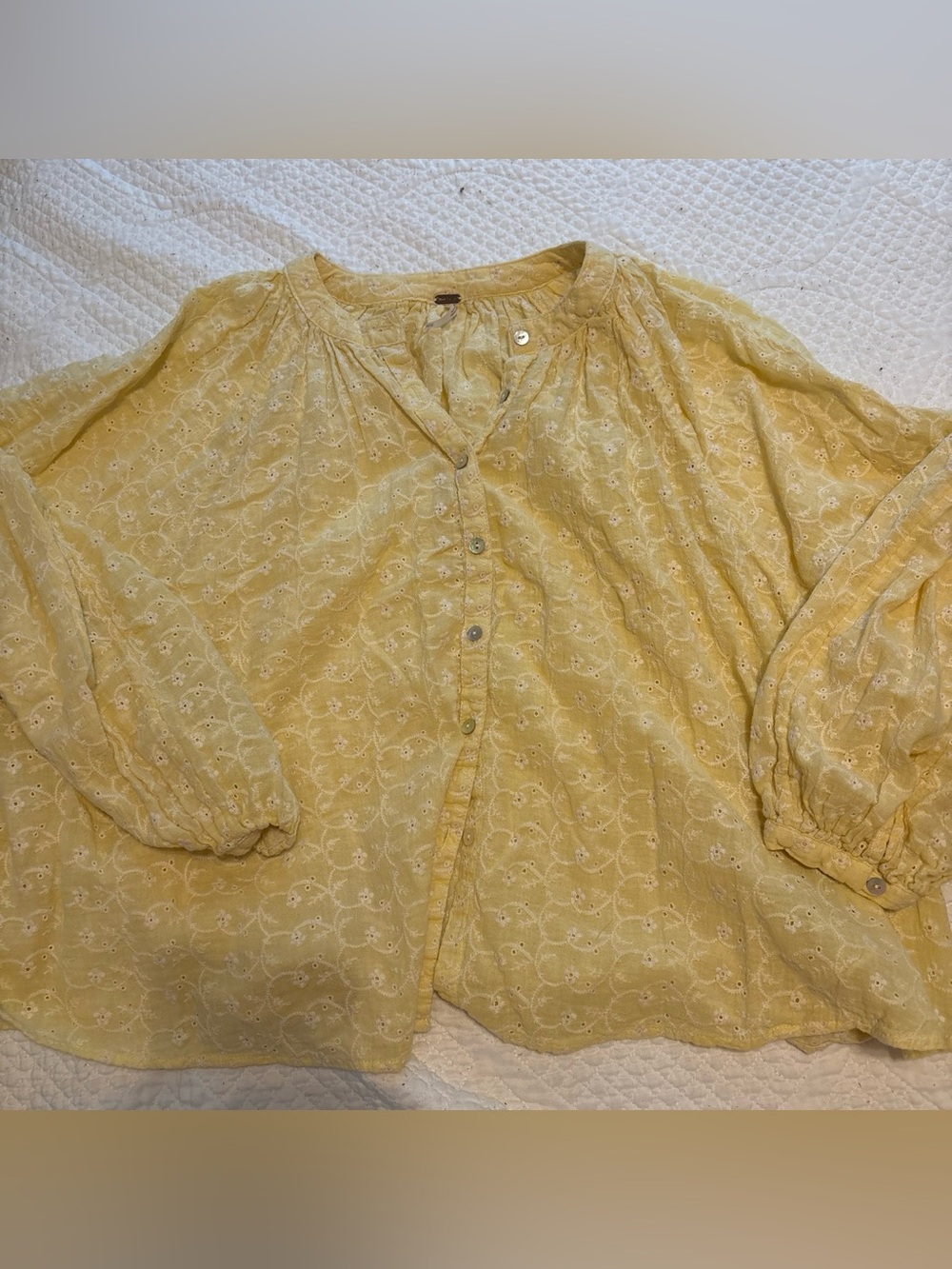 Free People Yellow Eyelet Button-Front Women's Top